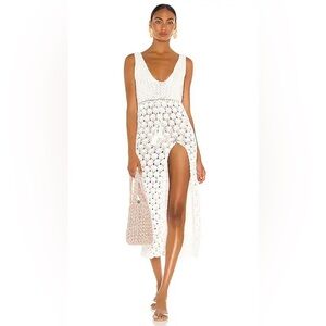 Flook The Label Mila White Crochet Cover-Up Cotton Dress with Side Slit Size XS